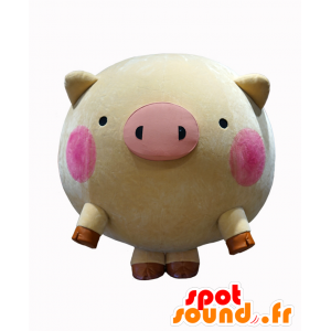 Maebashi maskot, lyserød og beige gris, fyldig og sjov -