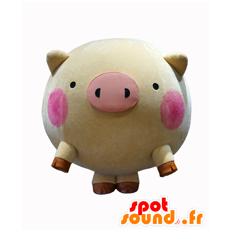 Mascot Maebashi, rosa und beige Schwein, prall und lustig - MASFR26484 - Yuru-Chara japanischen Maskottchen