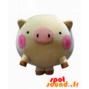 Mascotte Maebashi, rosa e beige maiale, paffuto e divertente - MASFR26484 - Yuru-Chara mascotte giapponese