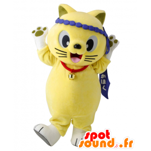 Mascot Nyantaro, keltainen ja valkoinen kissa - MASFR26493 - Mascottes Yuru-Chara Japonaises