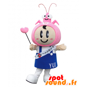 Mascotte de fille avec un homard sur la tête et un tablier bleu - MASFR26495 - Mascottes Yuru-Chara Japonaises