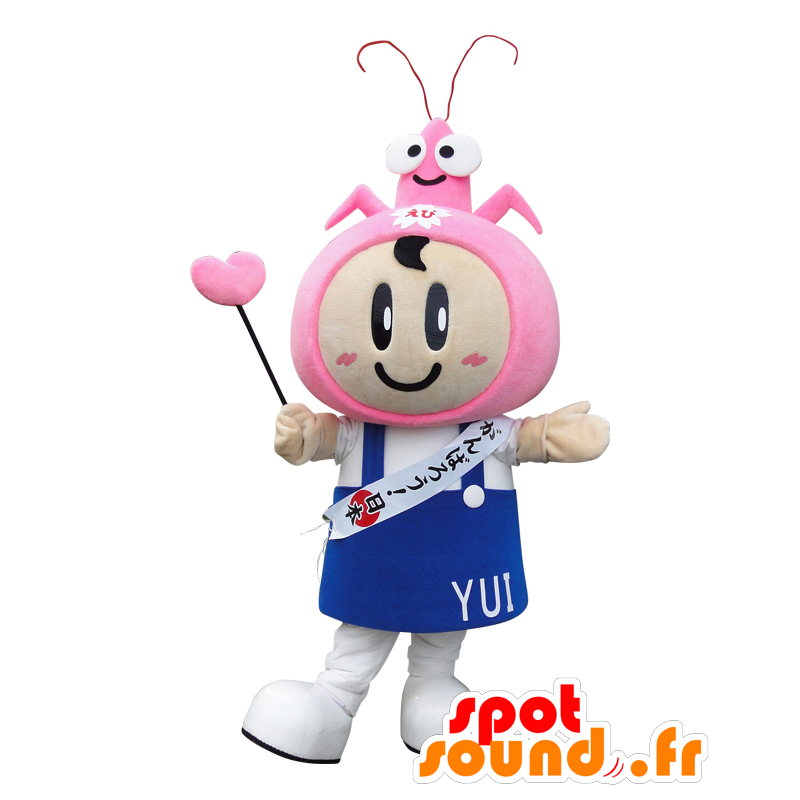 Mascotte de fille avec un homard sur la tête et un tablier bleu - MASFR26495 - Mascottes Yuru-Chara Japonaises