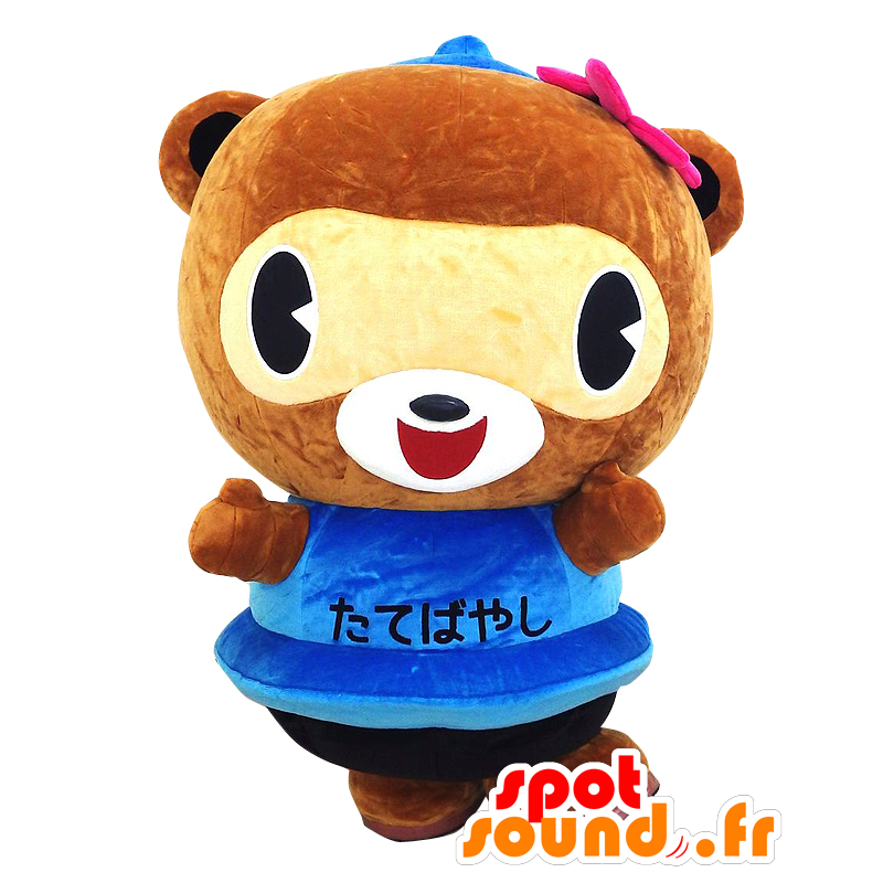 Pon-chan mascotte, bruin en geel, in een blauwe jurk - MASFR26497 - Yuru-Chara Japanse Mascottes