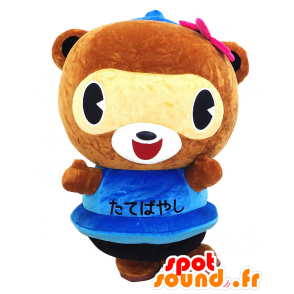 Pon-chan mascot, brown and yellow, in a Blue Dress - MASFR26497 - Yuru-Chara Japanese mascots