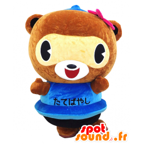 Pon-chan mascotte, bruin en geel, in een blauwe jurk - MASFR26497 - Yuru-Chara Japanse Mascottes