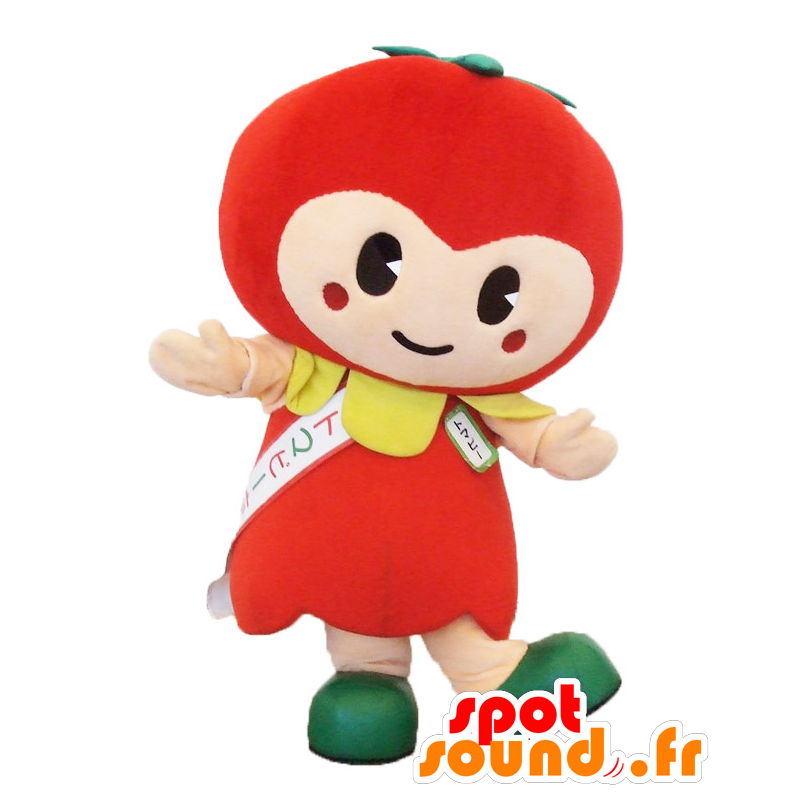 Maskotti Tomapi, punainen ja vihreä tomaatit, jättiläinen - MASFR26502 - Mascottes Yuru-Chara Japonaises