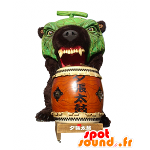 Mascot Mellon, groen en zwart teddy, met een trommel - MASFR26506 - Yuru-Chara Japanse Mascottes