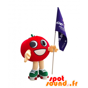 Maskotti tomaatti punainen, jättiläinen, vuonna rullaluistimet - MASFR26507 - Mascottes Yuru-Chara Japonaises
