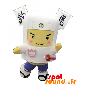 Mascot Kenshin, valkoinen ja sininen ninja isolla kypärä - MASFR26514 - Mascottes Yuru-Chara Japonaises