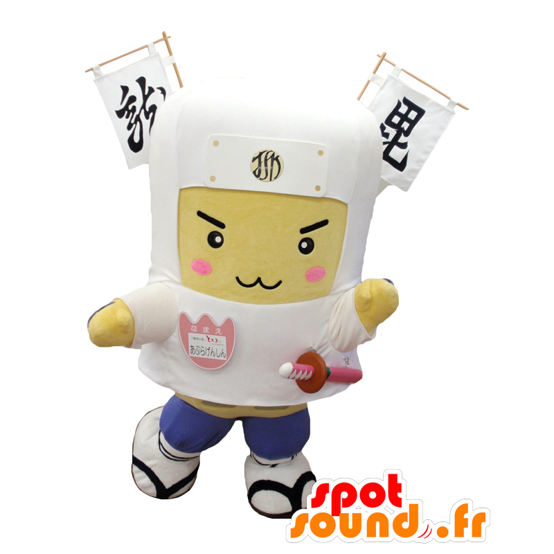 Kenshin mascotte, ninja bianco e blu con un grande casco - MASFR26514 - Yuru-Chara mascotte giapponese