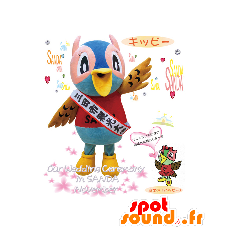 Mascotte de Kippi, hibou bleu et rose de Hyogo - MASFR26519 - Mascottes Yuru-Chara Japonaises