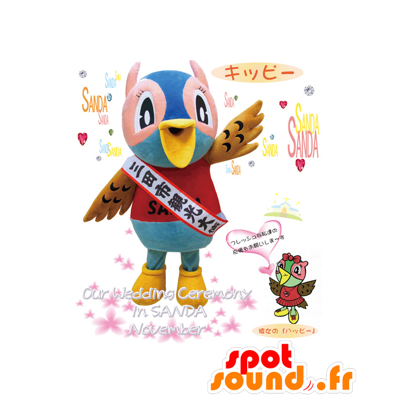 Kippi μασκότ, μπλε και ροζ κουκουβάγια Hyogo - MASFR26519 - Yuru-Χαρά ιαπωνική Μασκότ