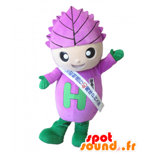 Mascot Haru, um homem no roxo com uma folha sobre sua cabeça - MASFR26520 - Yuru-Chara Mascotes japoneses