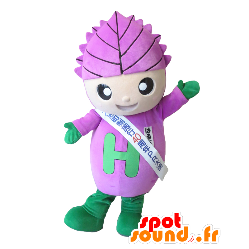 Mascotte d'Haru, d'homme en violet avec une feuille sur la tête - MASFR26520 - Mascottes Yuru-Chara Japonaises