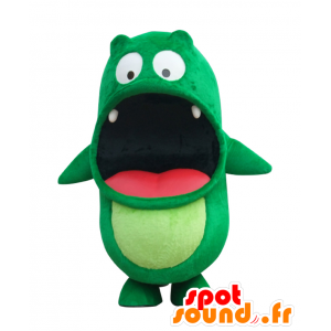 Puchibozaurusu maskot, grøn og rød monster med tænder -