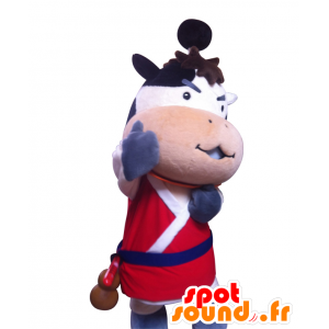 Mascot Gisetsumaru, musta lehmä söpö ja juhlava punainen ja - MASFR26530 - Mascottes Yuru-Chara Japonaises