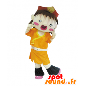 Haiku-chan maskot, liten pojke, i Mies orange outfit -
