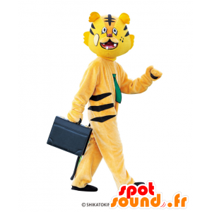 Tiger maskot, orange tiger, brun med en grön slips - Spotsound