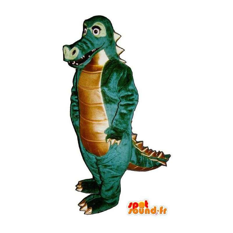 Mascot grün und braun Dinosaurier. Dinosaurier-Kostüm - MASFR006941 - Maskottchen-Dinosaurier