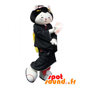 Maskot Mukaishima, černá a bílá kočka, oblečený v kimonu - MASFR26541 - Yuru-Chara japonské Maskoti