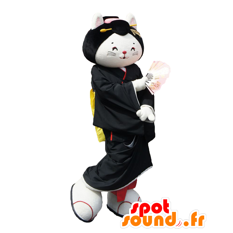 Mascota Mukaishima, gato blanco y negro, vestido con un kimono - MASFR26541 - Yuru-Chara mascotas japonesas