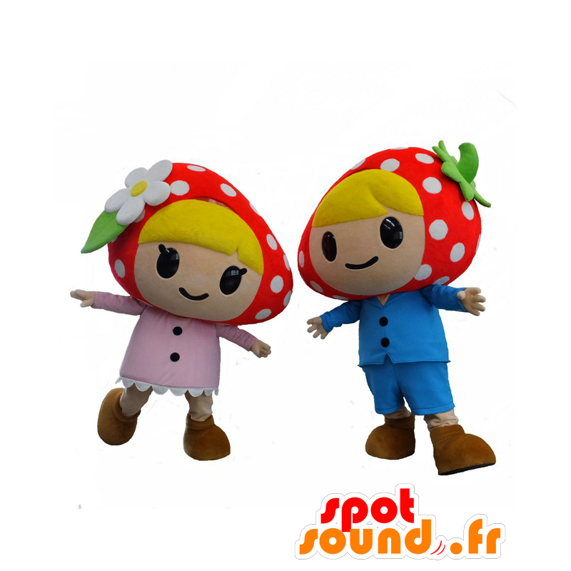 Vai Berry e mascotte, due fragole, rosa e blu - MASFR26543 - Yuru-Chara mascotte giapponese