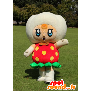 Cot berry mascot, giant strawberry, white, red and yellow - MASFR26544 - Yuru-Chara Japanese mascots