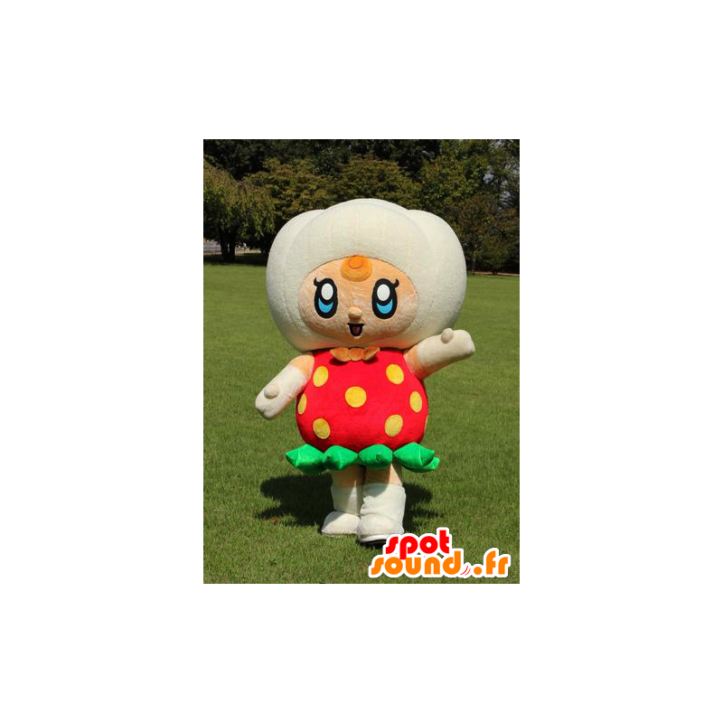 Mascot Cot bes, reuzeaardbei, wit, rood en geel - MASFR26544 - Yuru-Chara Japanse Mascottes