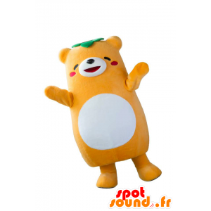 Mascot Kakitan, oranje en witte teddybeer, heel joviaal - MASFR26549 - Yuru-Chara Japanse Mascottes