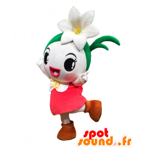 Mascot ririri, tyttö, valkoinen lilja, vihreä ja pinkki - MASFR26556 - Mascottes Yuru-Chara Japonaises