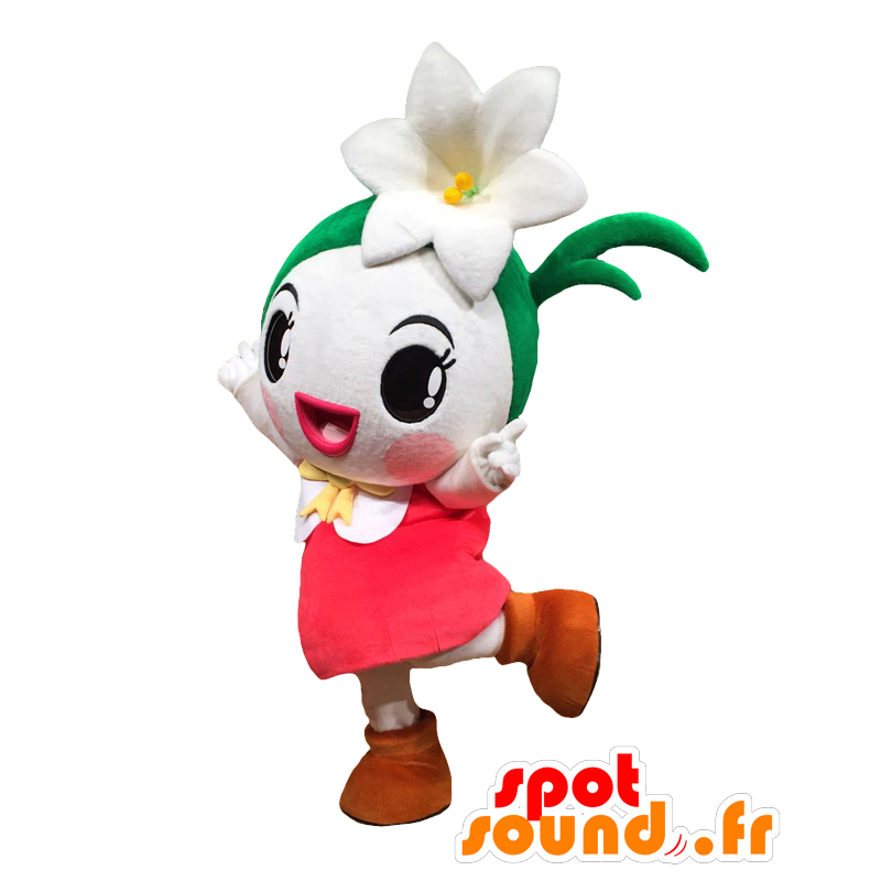 Mascot ririri, tyttö, valkoinen lilja, vihreä ja pinkki - MASFR26556 - Mascottes Yuru-Chara Japonaises