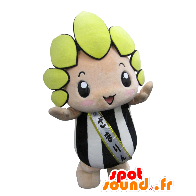 Mascot Zamarin, κίτρινο ηλίανθος, μαύρο και άσπρο - MASFR26563 - Yuru-Χαρά ιαπωνική Μασκότ