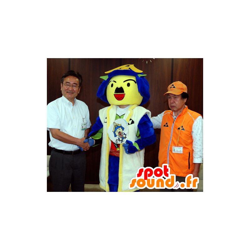 Mascot Ujiteru kun samurai gult, blått og hvitt - MASFR26568 - Yuru-Chara japanske Mascots
