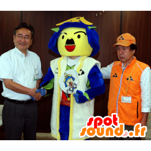 Mascot Ujiteru kun samurai geel, blauw en wit - MASFR26568 - Yuru-Chara Japanse Mascottes