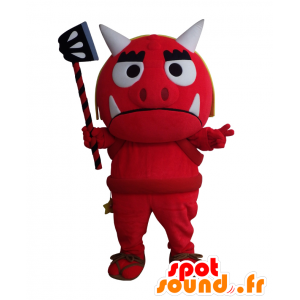 Mascotte Onisuta, diavolo rosso e bianco, con le corna - MASFR26572 - Yuru-Chara mascotte giapponese