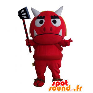 Maskot Onisuta, röd och vit imp, med horn - Spotsound maskot