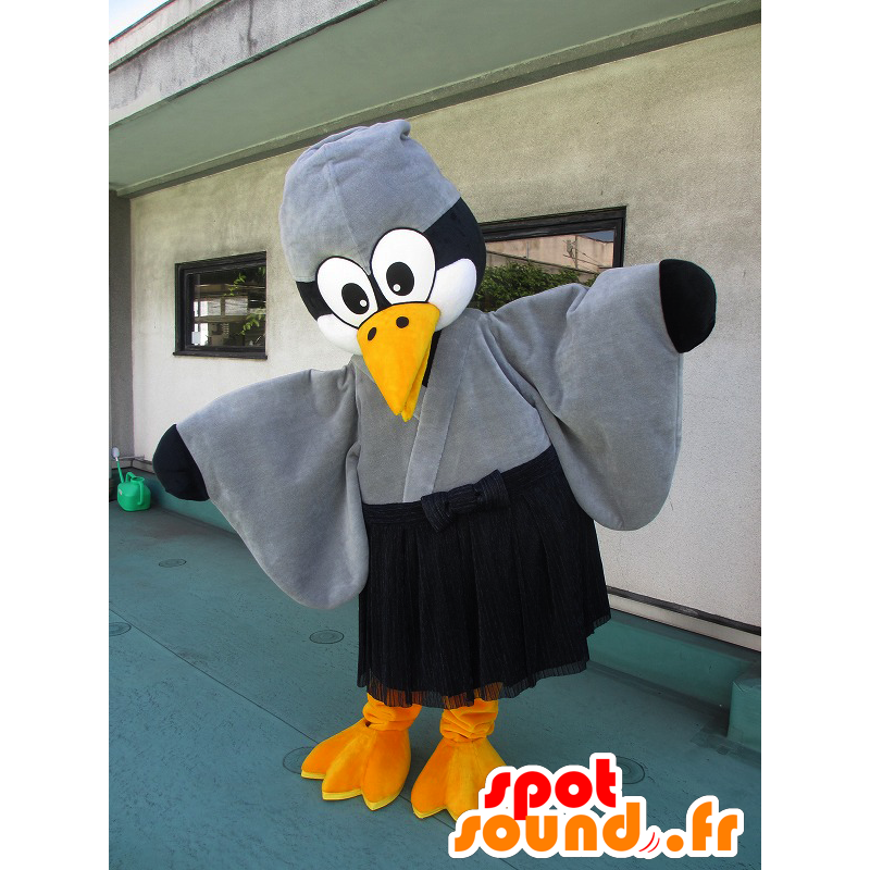 Mascot Wu Tan, grau Kormoran, Schwarz-Weiß- - MASFR26573 - Yuru-Chara japanischen Maskottchen