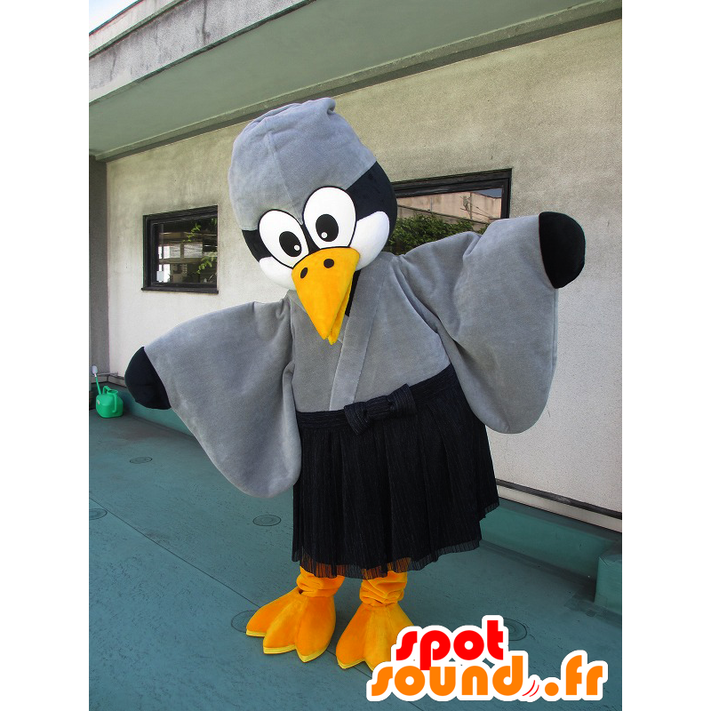 Mascotte Wu Tan, grigio cormorano, in bianco e nero - MASFR26573 - Yuru-Chara mascotte giapponese