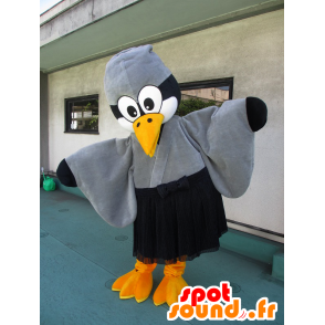 Mascot Wu Tan, grau Kormoran, Schwarz-Weiß- - MASFR26573 - Yuru-Chara japanischen Maskottchen