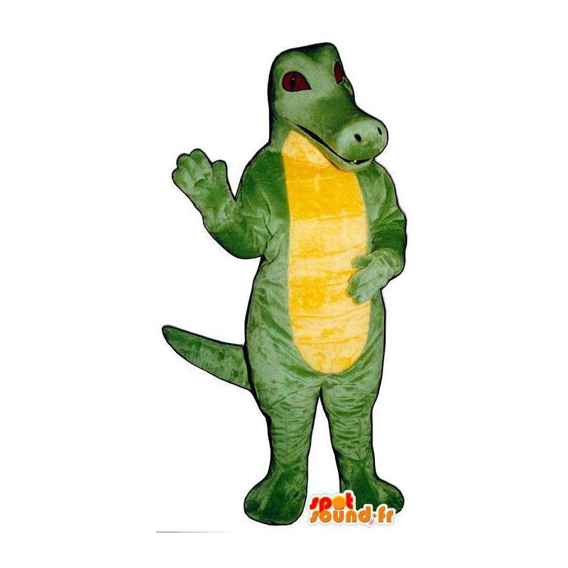 Grön och gul krokodildräkt. Krokodildräkt - Spotsound maskot