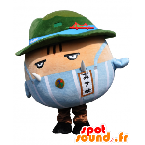 Mascotte de Misabo, bonhomme rond avec des défenses et un chapeau - MASFR26580 - Mascottes Yuru-Chara Japonaises