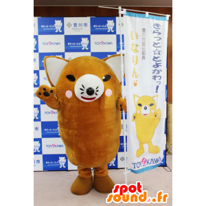 Mascotte de renard orange et blanc, avec les joues roses - MASFR26581 - Mascottes Yuru-Chara Japonaises