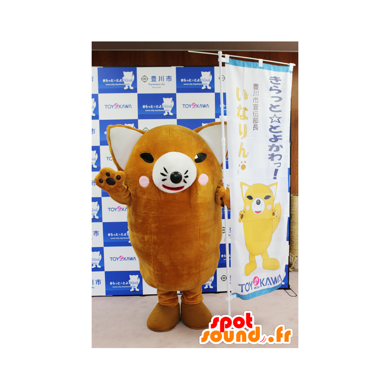 Mascotte de renard orange et blanc, avec les joues roses - MASFR26581 - Mascottes Yuru-Chara Japonaises