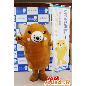 Mascotte de renard orange et blanc, avec les joues roses - MASFR26581 - Mascottes Yuru-Chara Japonaises