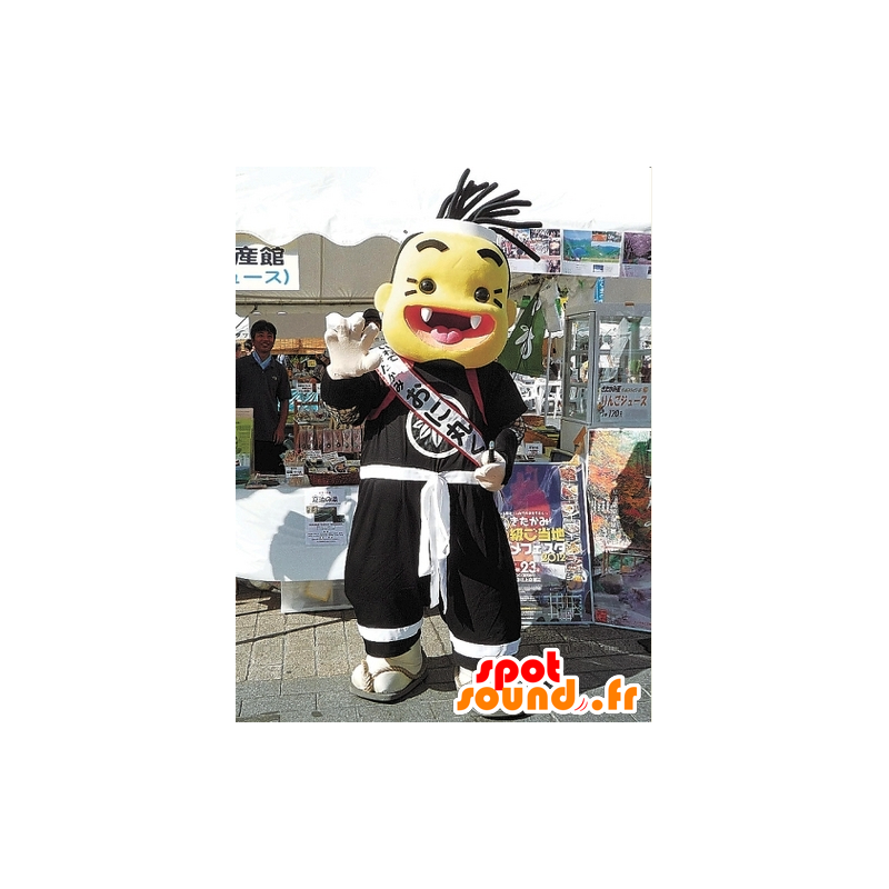 Mascot Onimaru kun samurai geel, wit en zwart - MASFR26586 - Yuru-Chara Japanse Mascottes