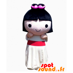 Mascotte de Shidamiko-chan, de fille brune, avec une robe blanche - MASFR26591 - Mascottes Yuru-Chara Japonaises