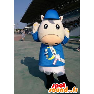 White cow mascot dressed in blue - MASFR26597 - Yuru-Chara Japanese mascots