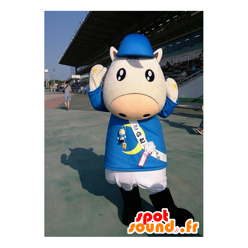 White cow mascot dressed in blue - MASFR26597 - Yuru-Chara Japanese mascots
