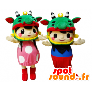 Mascottes de Chang Khun, couple d'enfants, déguisés en dragon - MASFR26601 - Mascottes Yuru-Chara Japonaises