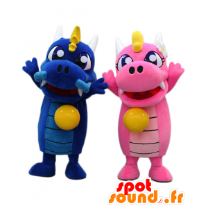 2 mascottes draken, een roze en een blauwe, Tosa - MASFR26604 - Yuru-Chara Japanse Mascottes